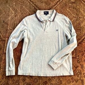 Men's Fred Perry Long Sleeve Polo Grey Slim Fit XL